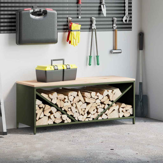 vidaXL Firewood Rack with Wooden Top Olive Green 100.5x35.5x40 cm