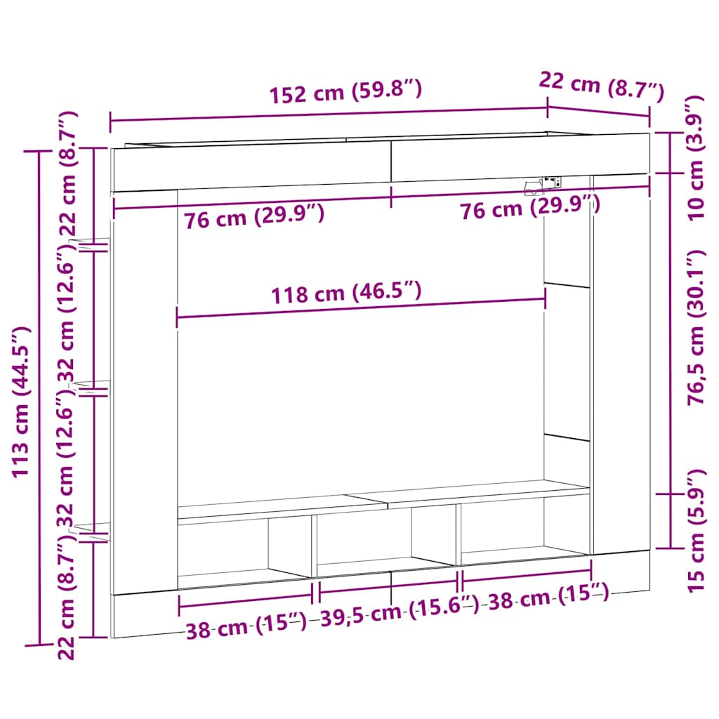 TV Cabinet Old wood 152 x 22 x 113 cm Engineered wood