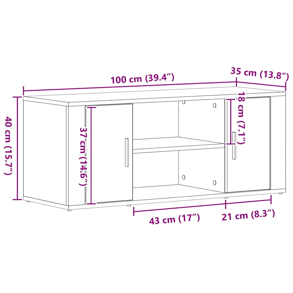 TV Cabinet Old wood 100 x 35 x 40 cm Engineered wood