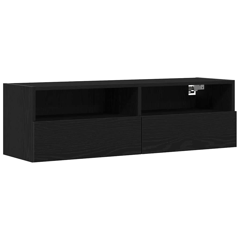 TV Wall Cabinet Wall-mounted 2 pcs Black oak 100 x 30 x 30 cm