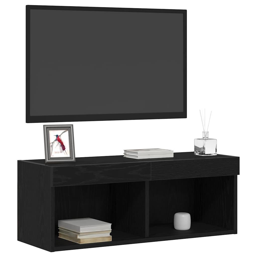 TV Cabinet Set 2 pcs Black oak 80 x 30 x 30 cm Engineered Wood