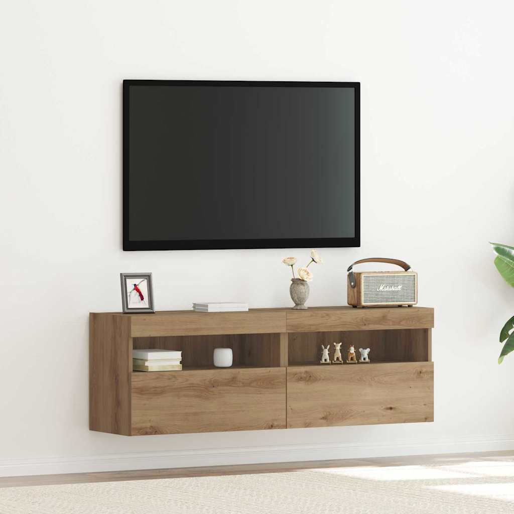 TV Wall Cabinet with LED 2 pcs Artisan oak 60 x 30 x 40 cm