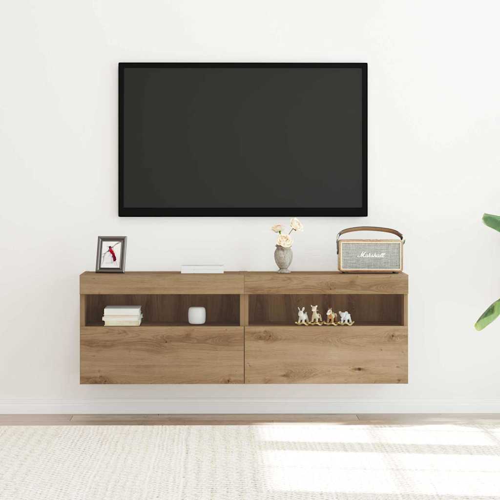 TV Wall Cabinet with LED 2 pcs Artisan oak 60 x 30 x 40 cm