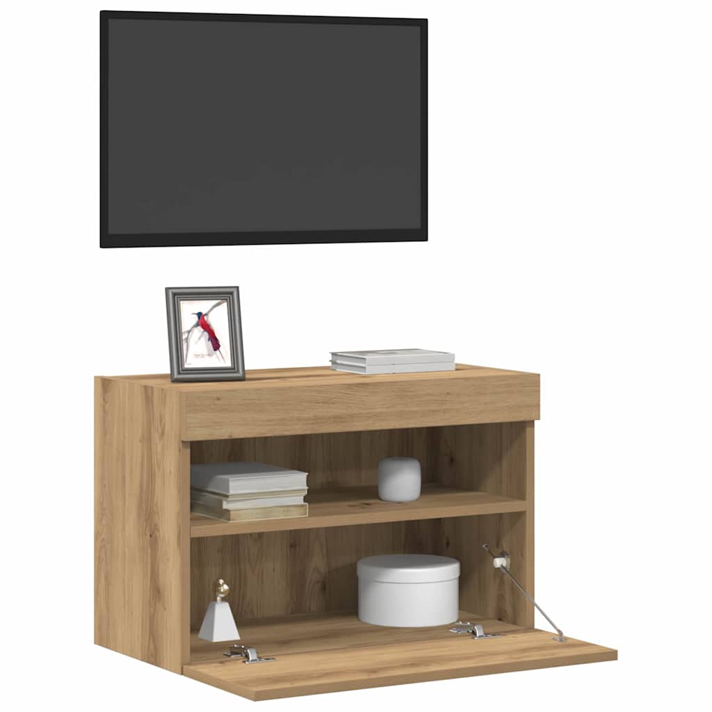 TV Wall Cabinet with LED 2 pcs Artisan oak 60 x 30 x 40 cm
