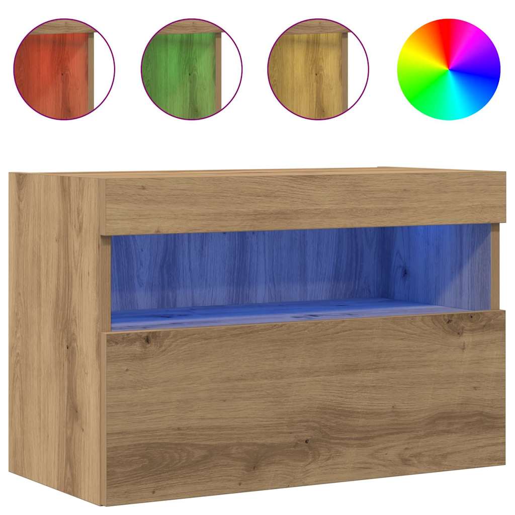 TV Wall Cabinet with LED 2 pcs Artisan oak 60 x 30 x 40 cm