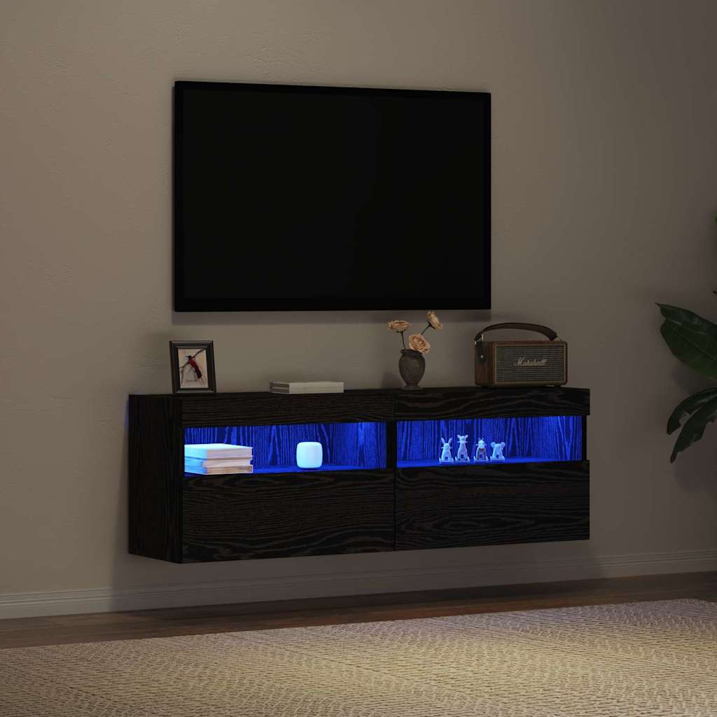 TV Wall Cabinet 2 pcs Black oak 60 x 30 x 40 cm Engineered Wood