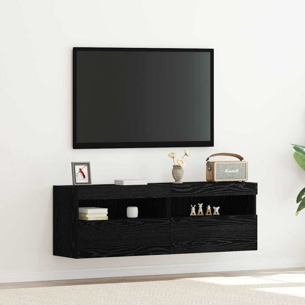 TV Wall Cabinet 2 pcs Black oak 60 x 30 x 40 cm Engineered Wood