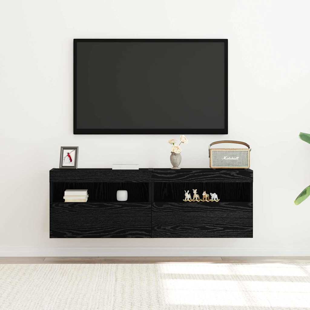 TV Wall Cabinet 2 pcs Black oak 60 x 30 x 40 cm Engineered Wood