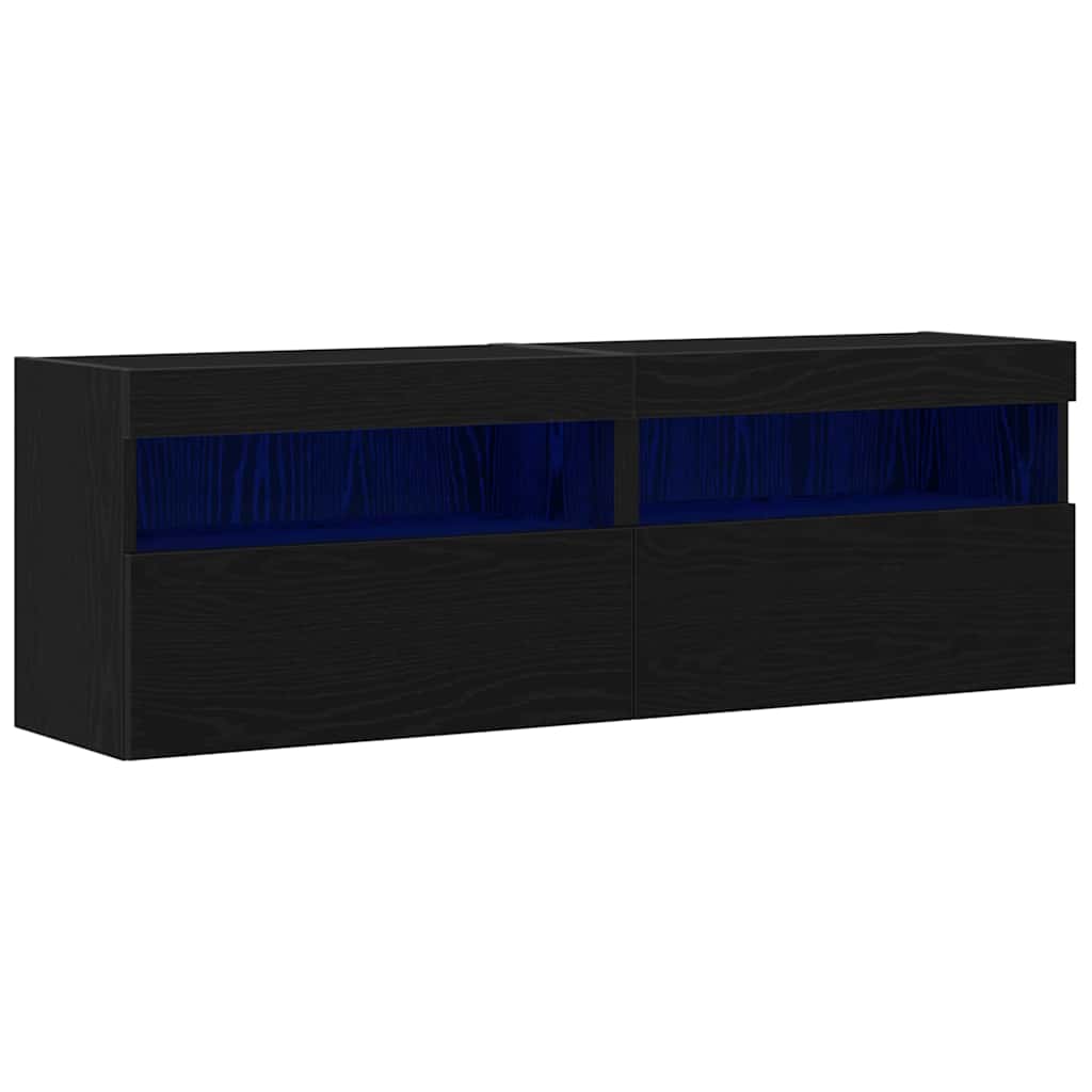 TV Wall Cabinet 2 pcs Black oak 60 x 30 x 40 cm Engineered Wood