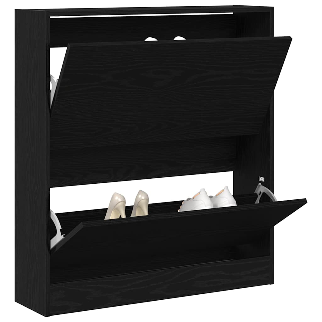 Shoe Cabinet Black Oak 80 x 21 x 87.5 cm Engineered Wood