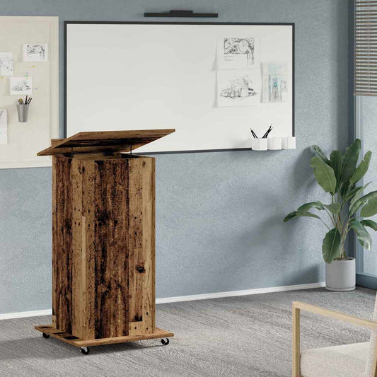Podium with Drawer Old Wood 55 x 55 x 107 cm Engineered Wood