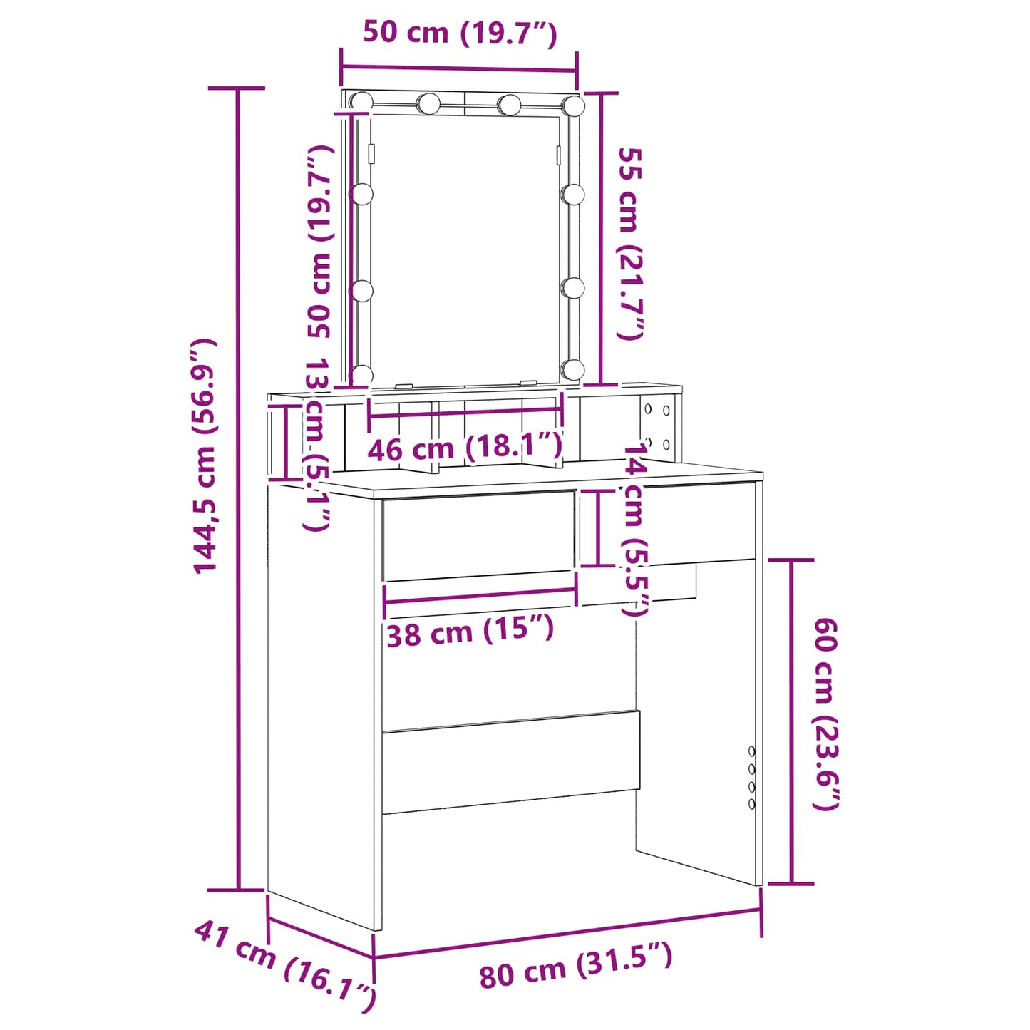 Dressing Table Old Wood 80 x 41 x 144.5 cm Engineered wood