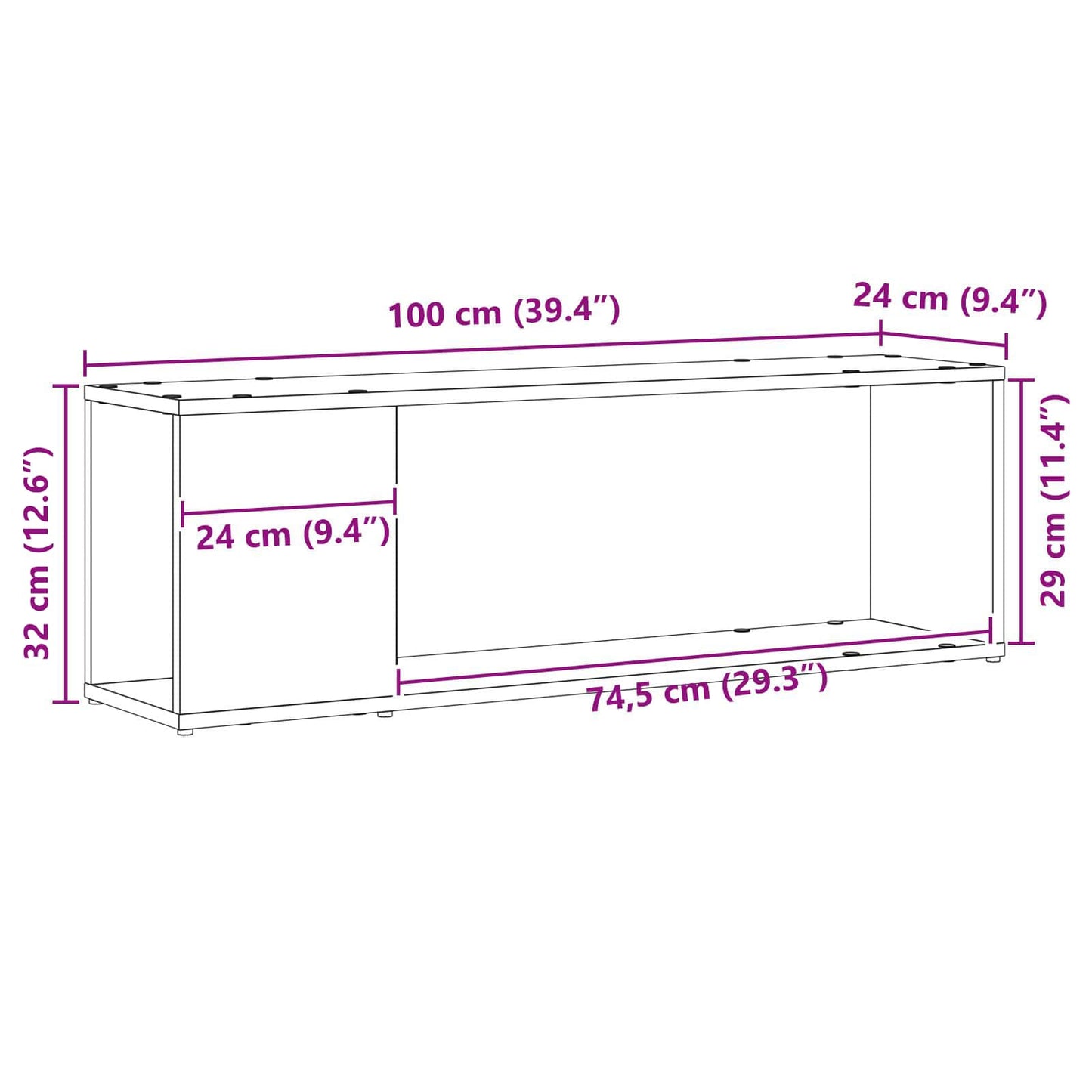 TV Cabinet Set 100 x 24 x 63 cm Black Engineered Wood