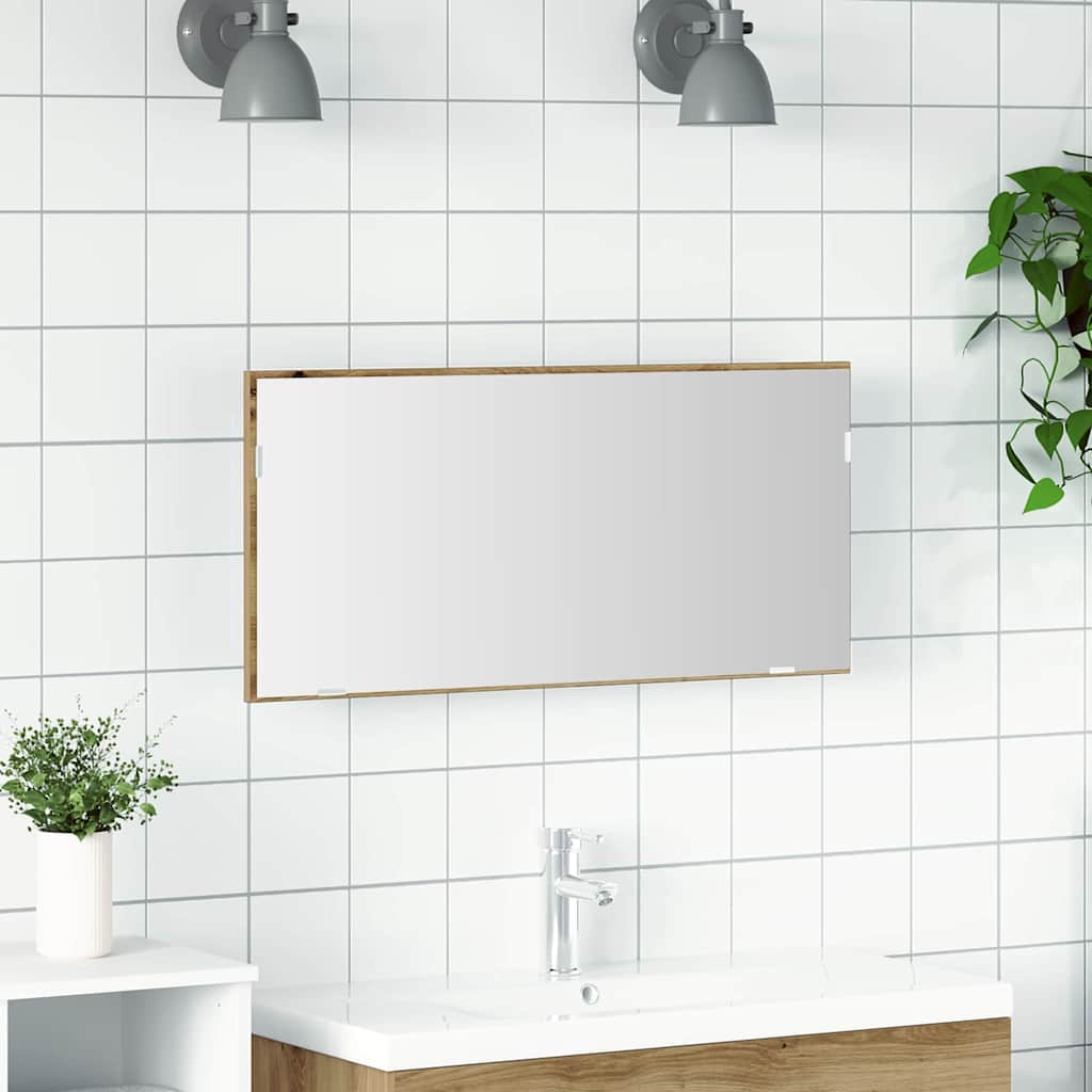Mirror Artisan oak 80 x 37 cm Glass and Engineered Wood