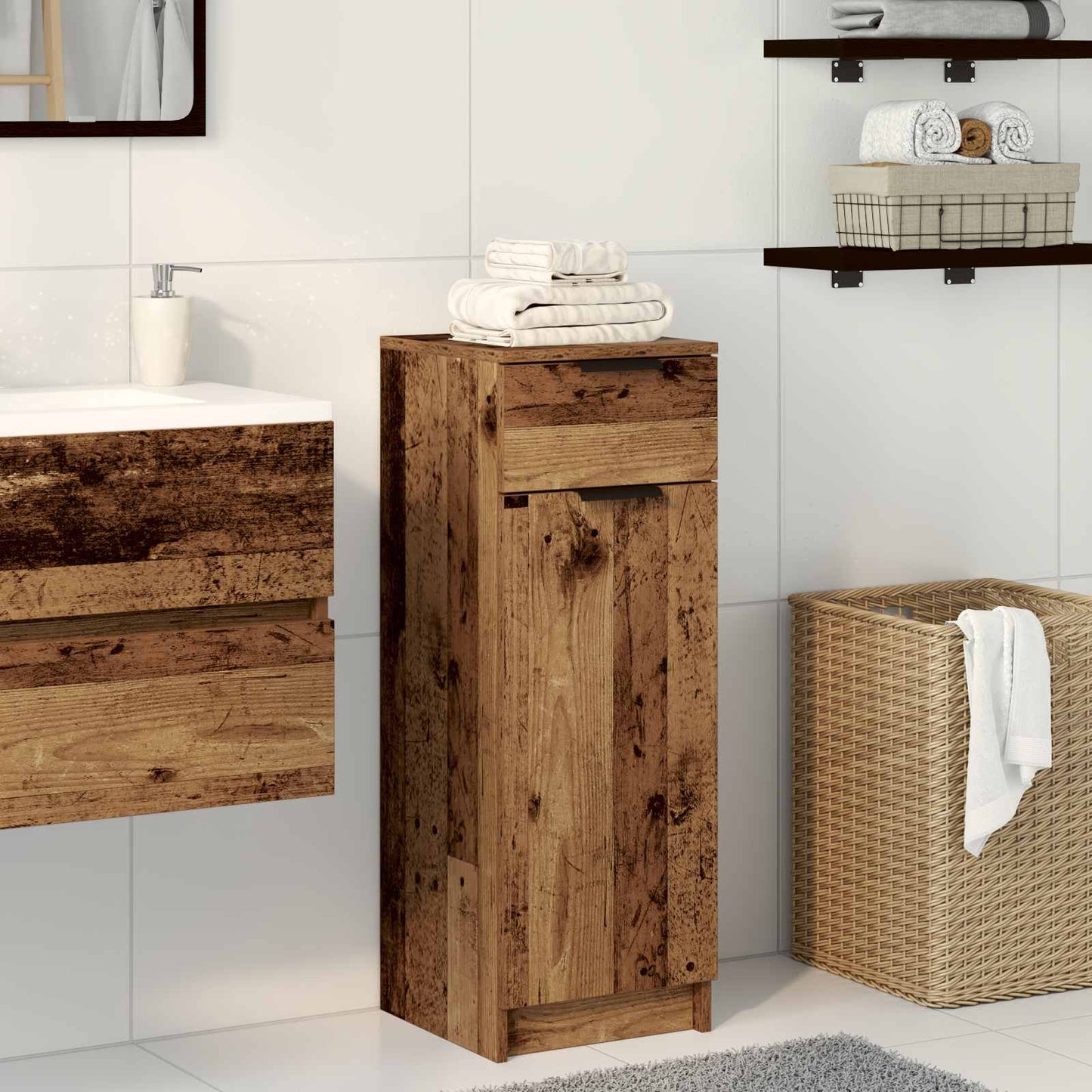 Bathroom Cabinet Old wood 32 x 34 x 90 cm Engineered wood