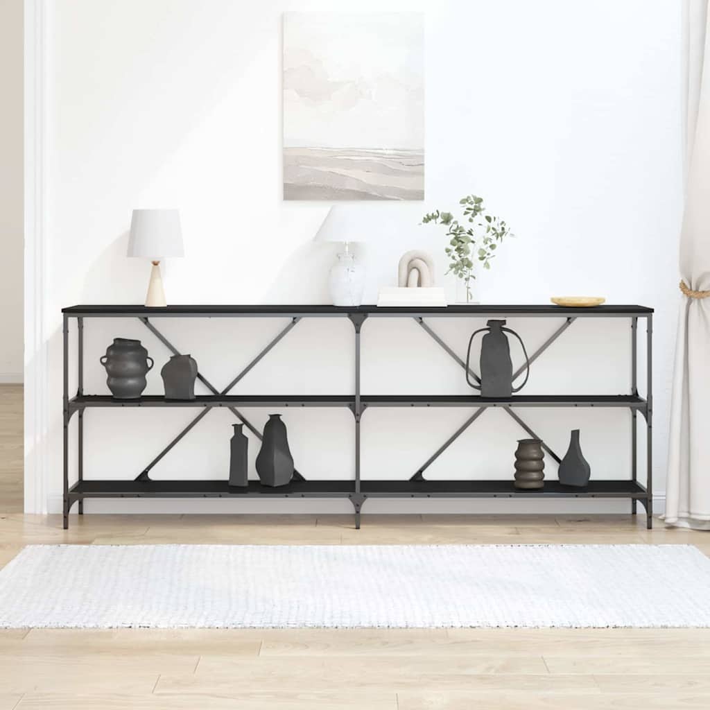 Console Table Black Oak 200 x 30 x 75 cm Engineered Wood