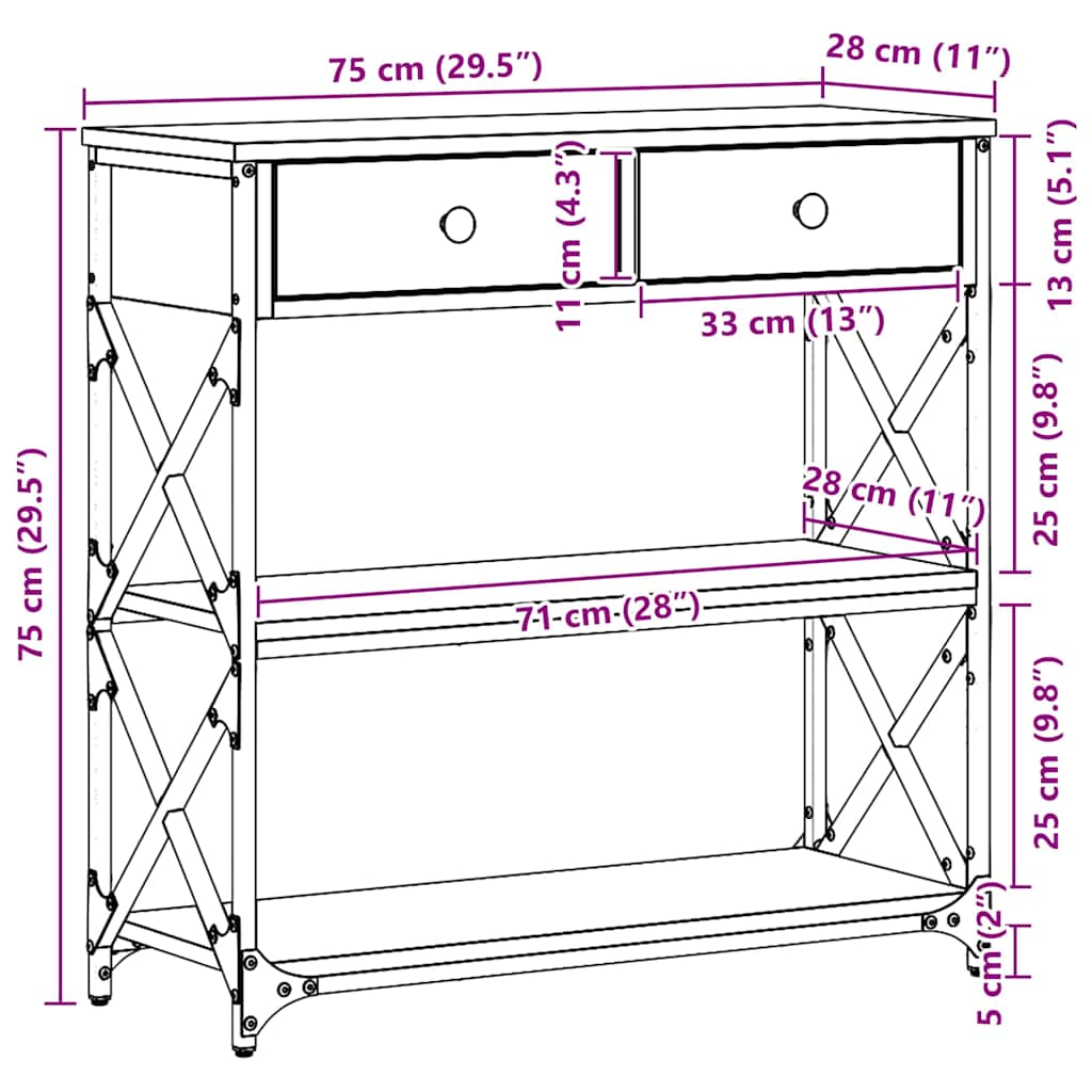 Console Table with Drawer with Shelf Old wood 75 x 28 x 75 cm