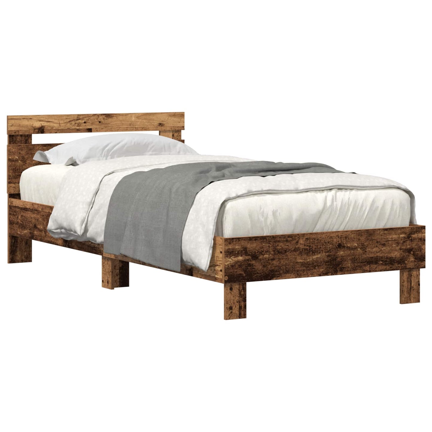 Bed Frame with LED Old Wood 100 x 200 cm Engineered Wood