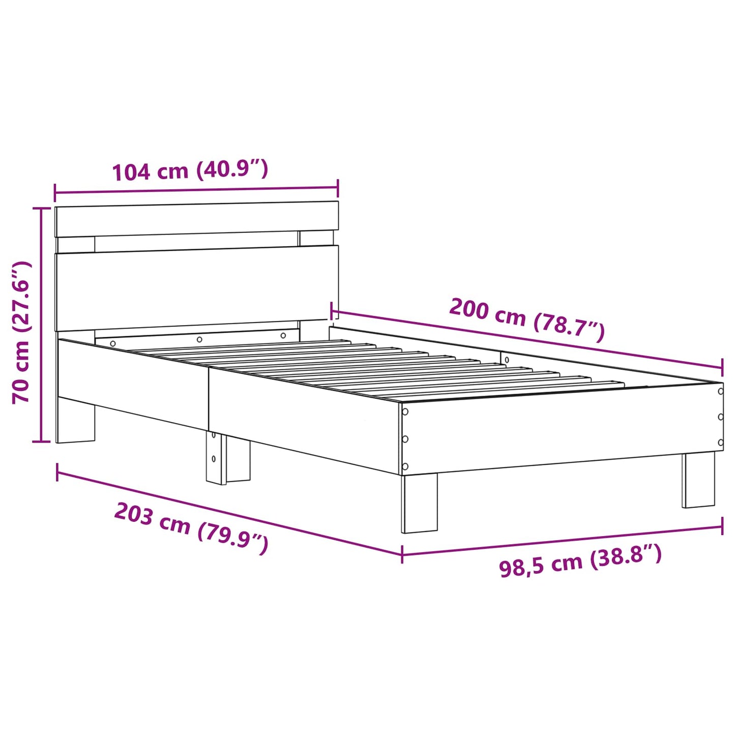 Bed Frame with LED Artisan Oak 100 x 200 cm Engineered Wood