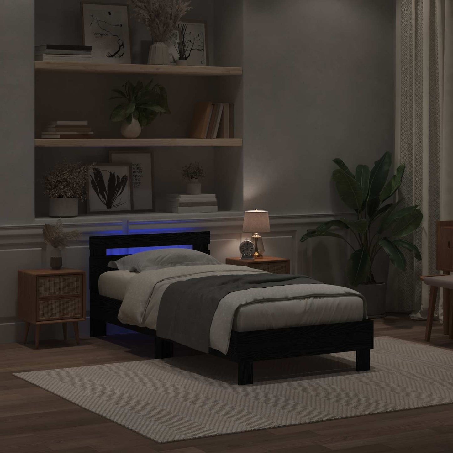 Bed Frame with LED Black Oak 100 x 200 cm Engineered Wood