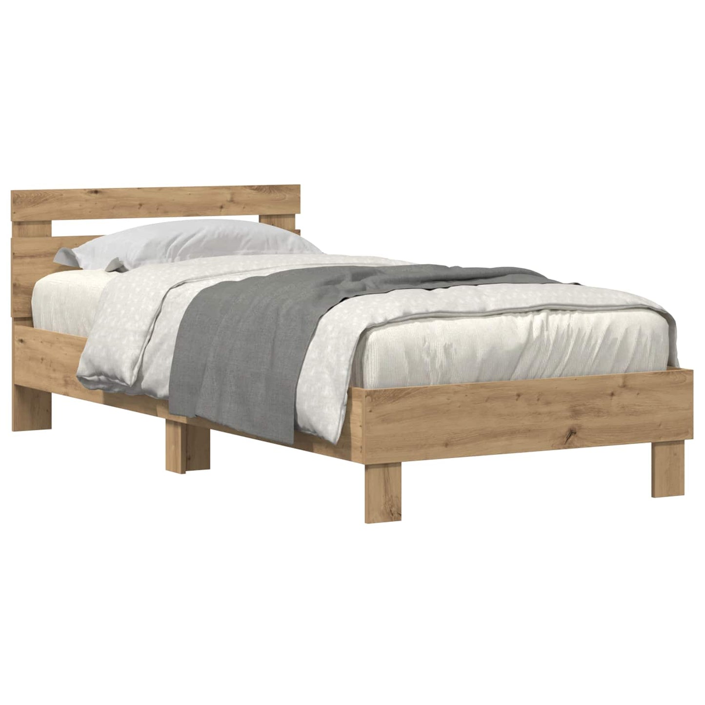 Bed Frame with LED Artisan Oak 75 x 190 cm Engineered Wood