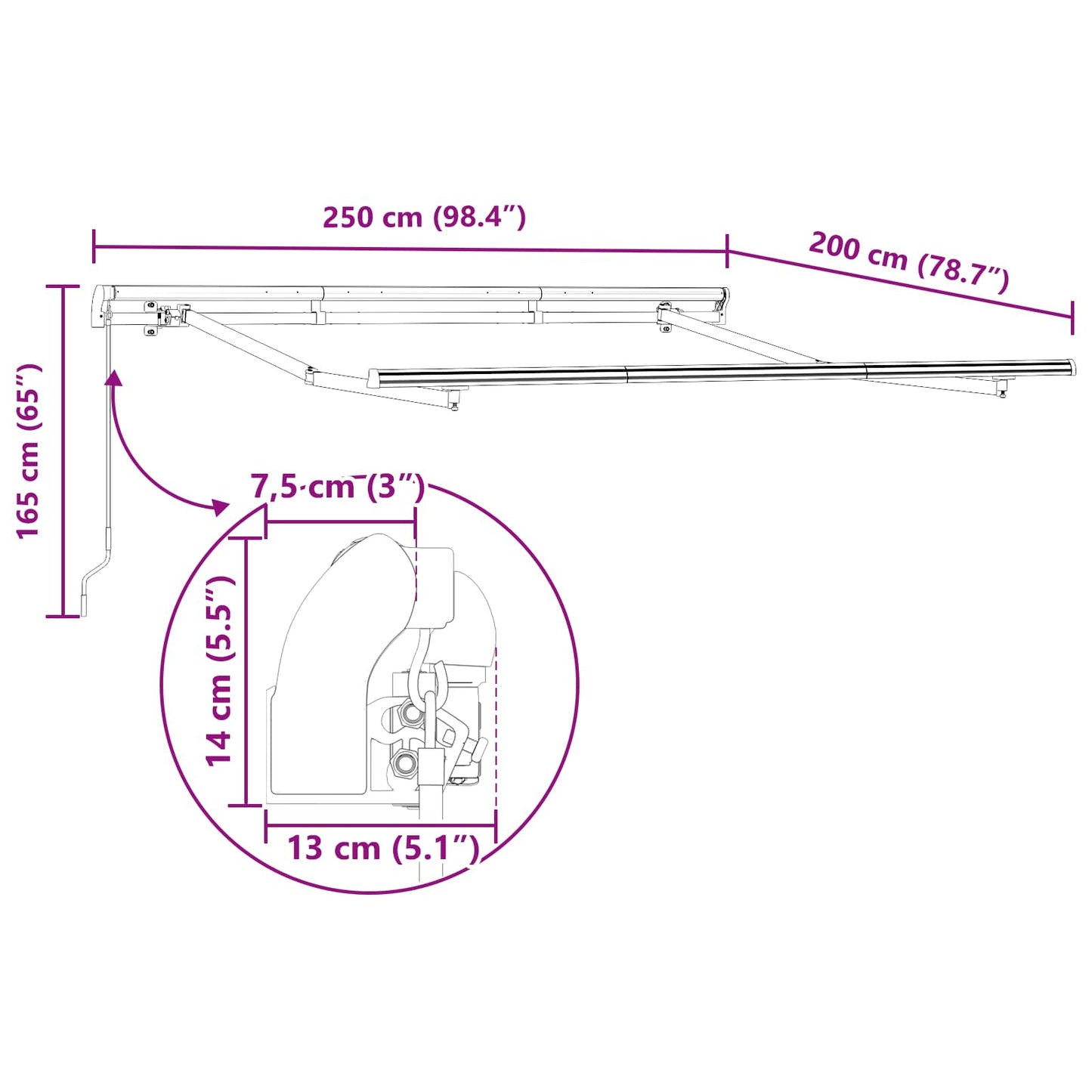 Retractable Awning Blue 250 x 200 cm Fabric
