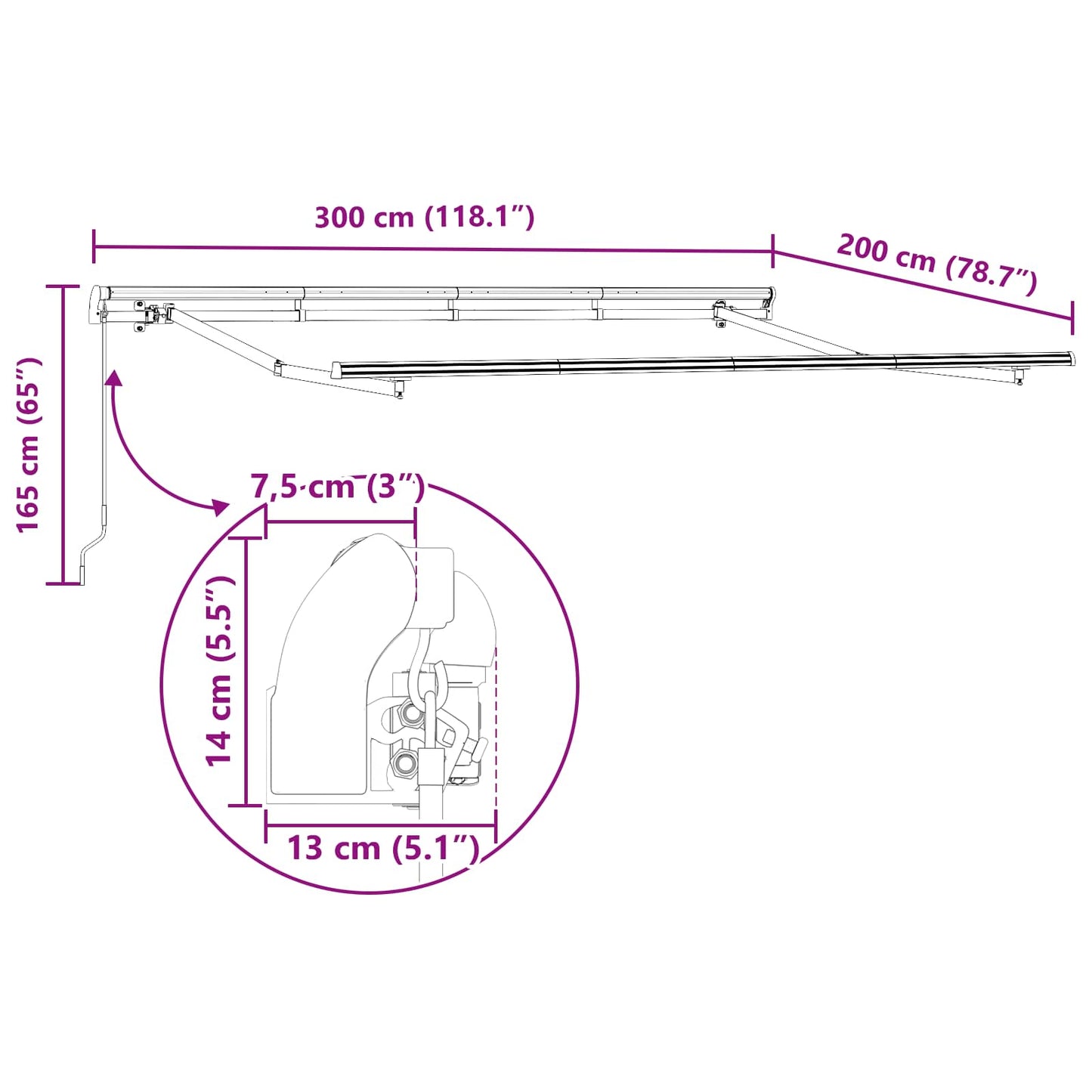 Retractable Awning Manual Blue 300 x 200 cm Fabric