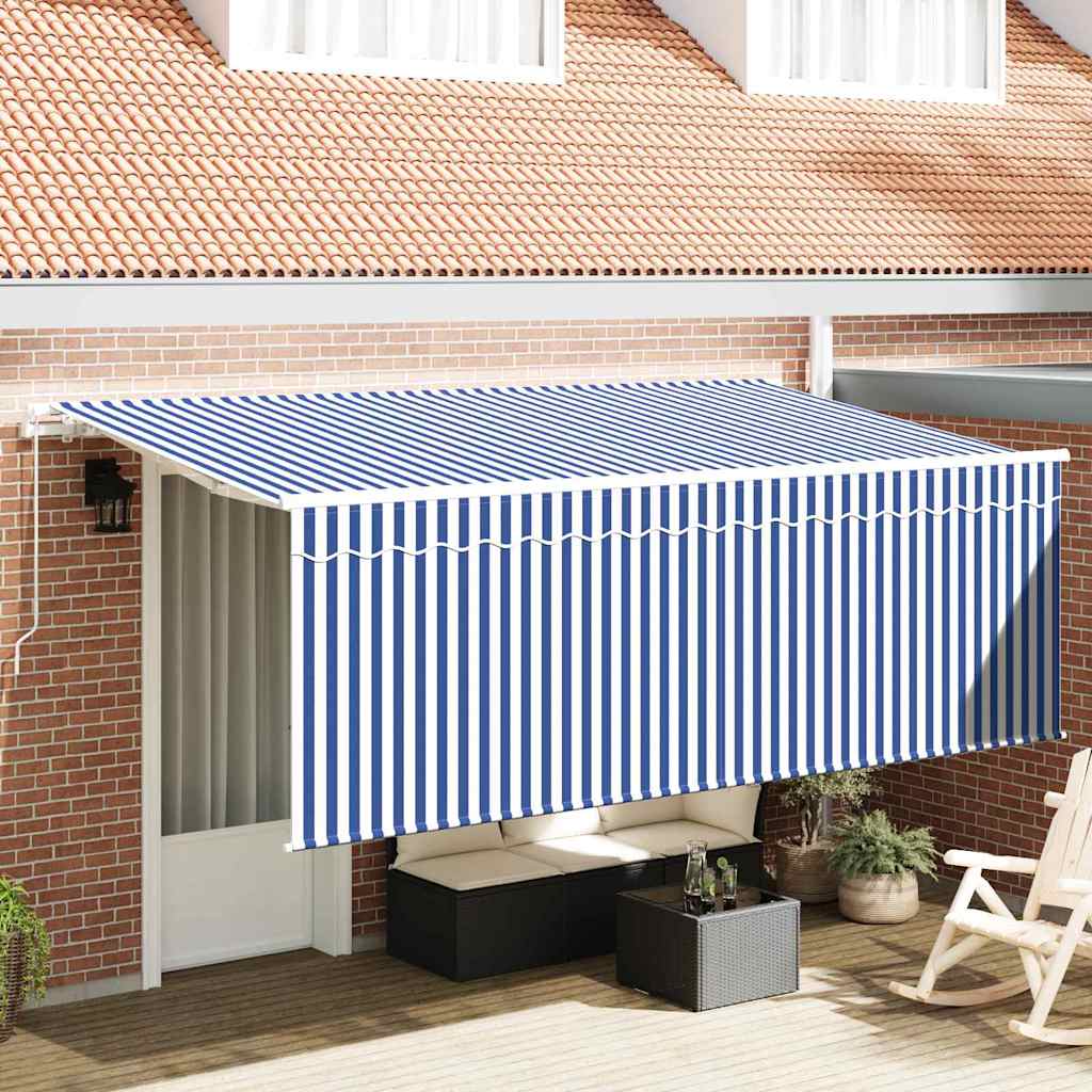 Retractable Awning Retractable Striped Blue 350 x 200 cm Fabric