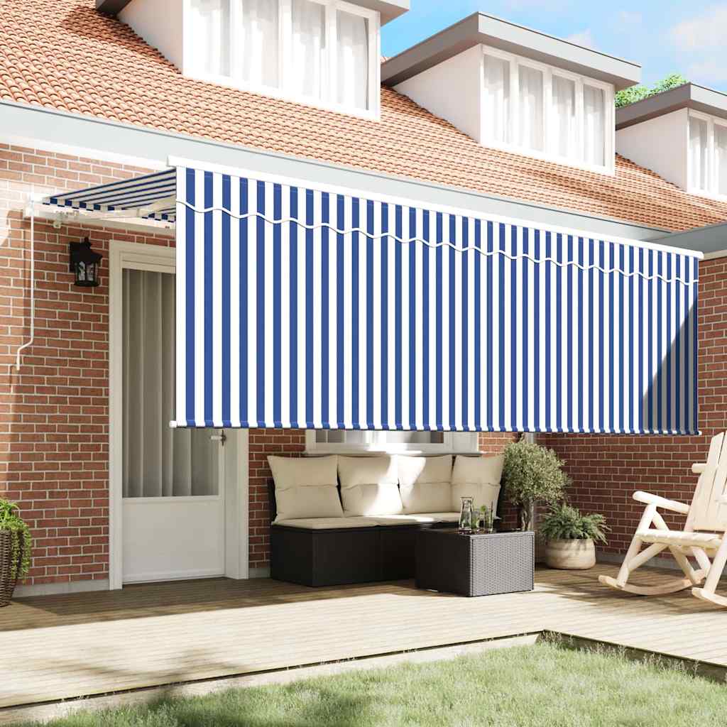 Retractable Awning Retractable Striped Blue 350 x 200 cm Fabric