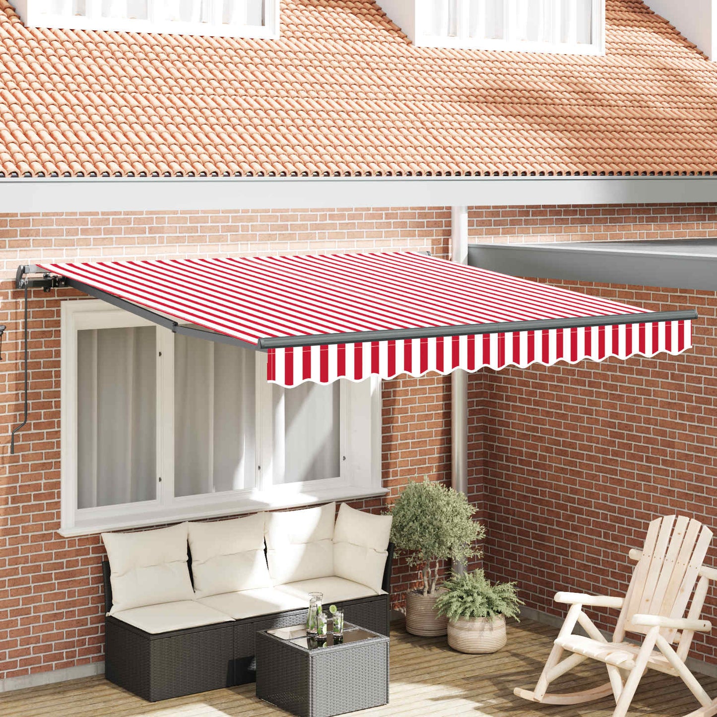 Retractable Awning Red and White 300 x 250 cm