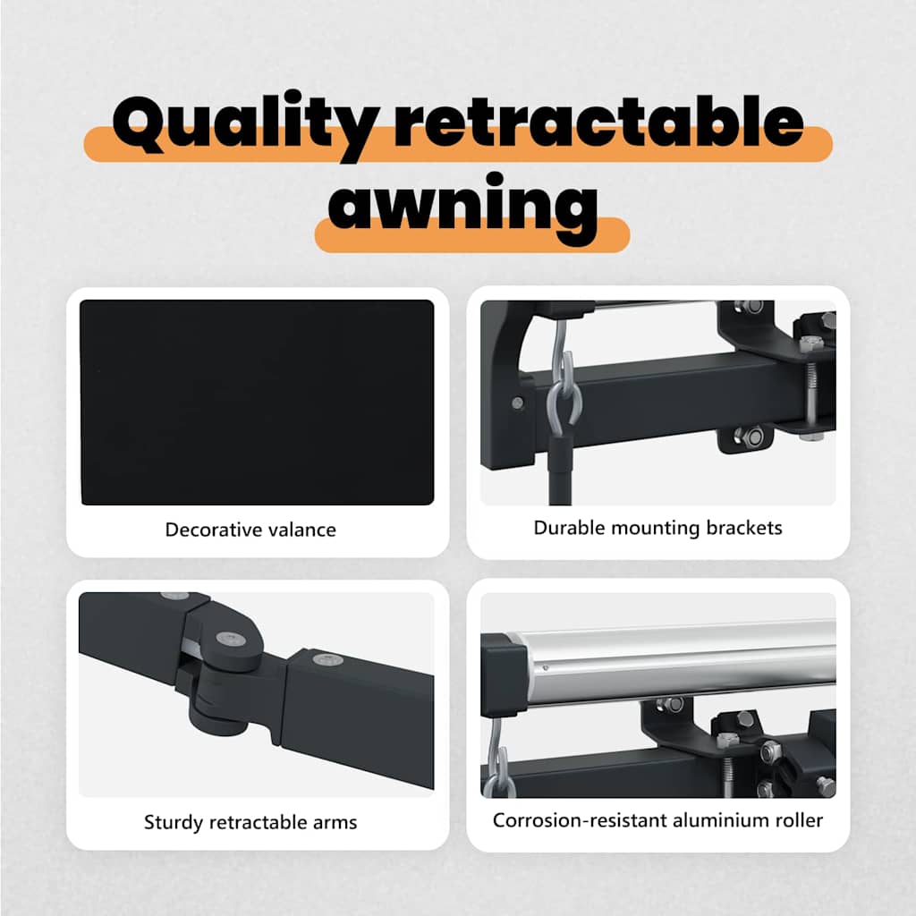 Retractable Awning Black 300 x 250 cm Polyester and Aluminium
