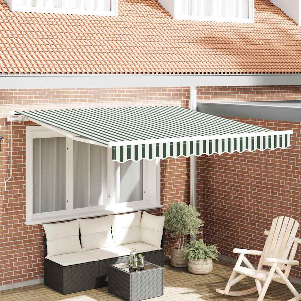 Awning Retractable Green and White 300 x 250 x 165 cm Polyester
