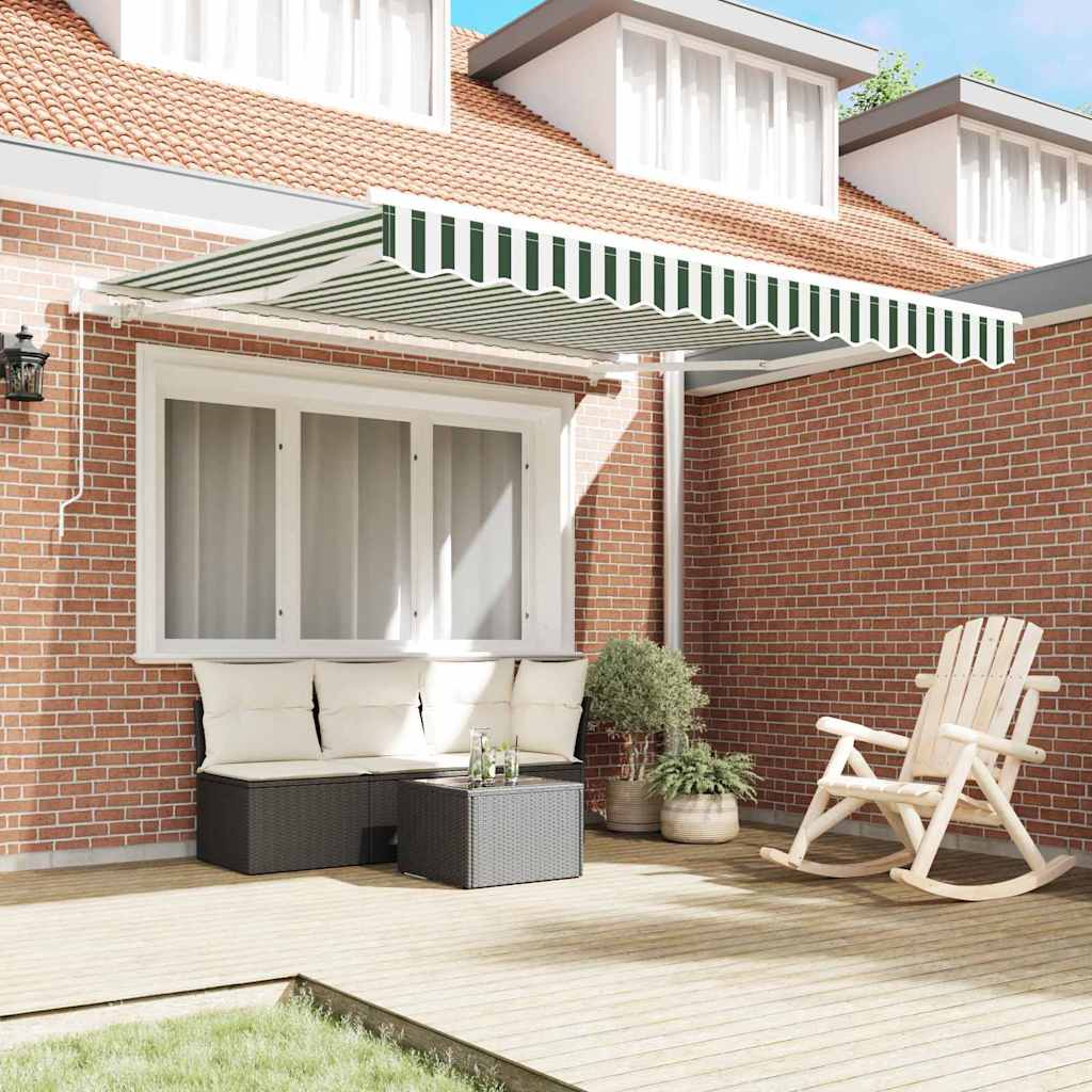 Awning Retractable Green and White 300 x 250 x 165 cm Polyester