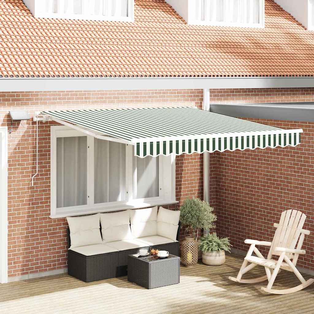 Retractable Awning Manual Green and White 300 x 250 cm