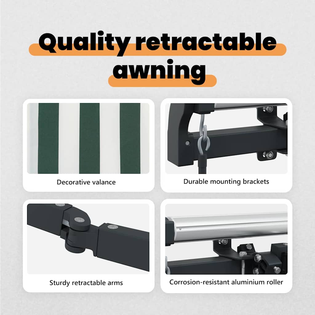 Retractable Awning Green and White 300 x 250 cm