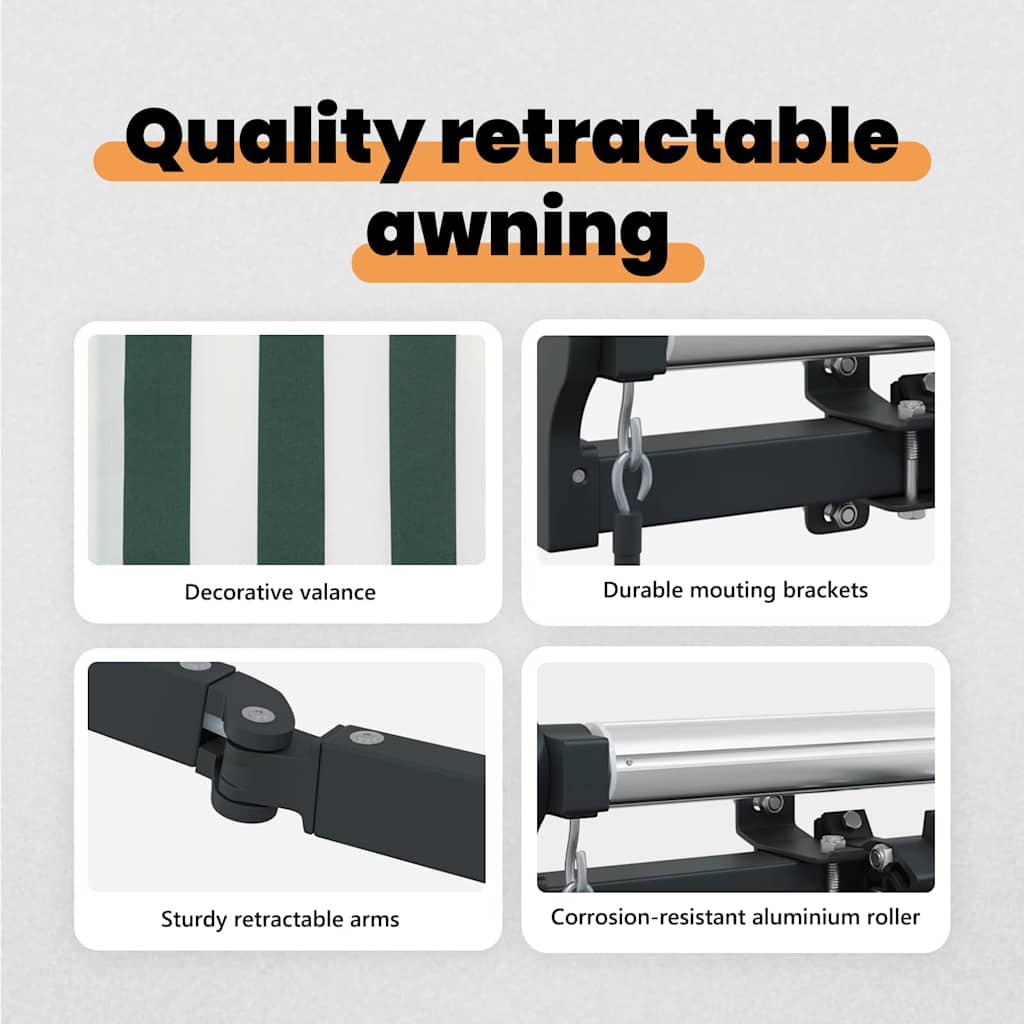 Retractable Awning Green and White 300 x 250 cm