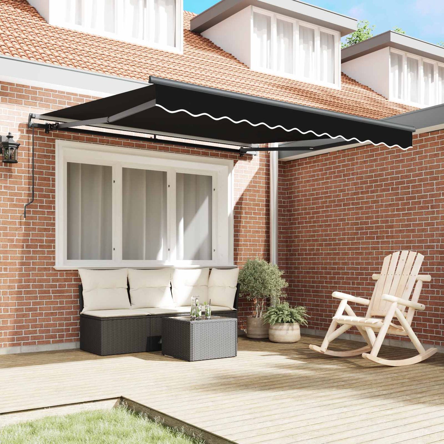 Retractable Awning Black 350 x 250 cm Polyester and Steel