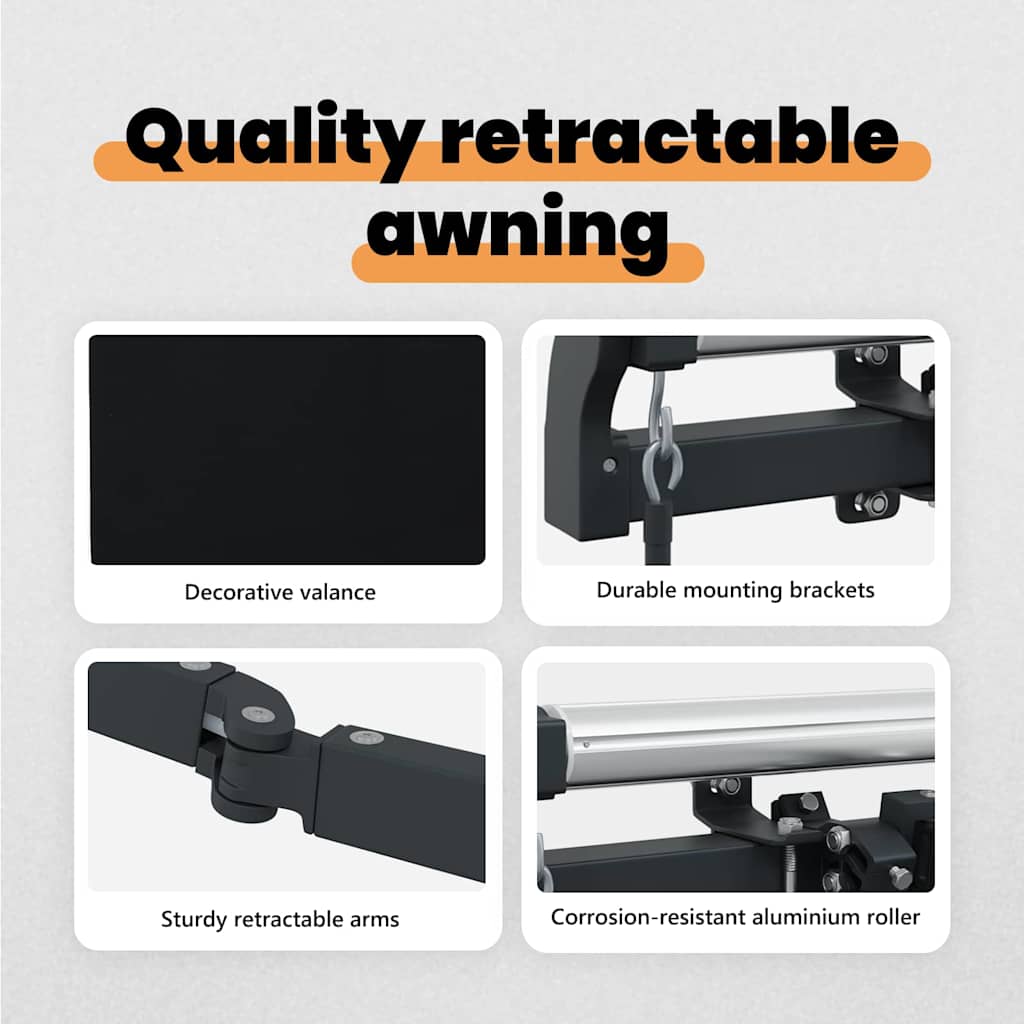 Retractable Awning Black 350 x 250 cm Polyester and Aluminium