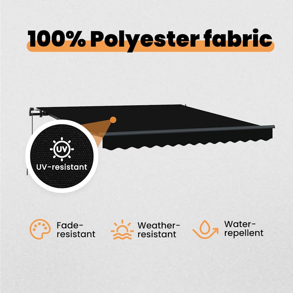 Retractable Awning Black 350 x 250 cm Polyester and Aluminium
