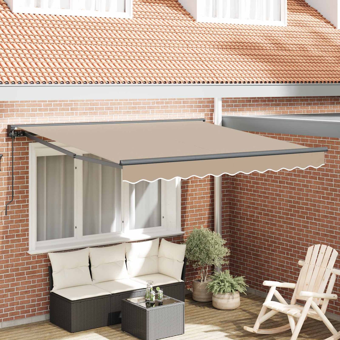 Awning Frame Beige 350 x 250 cm Polyester with PU coating