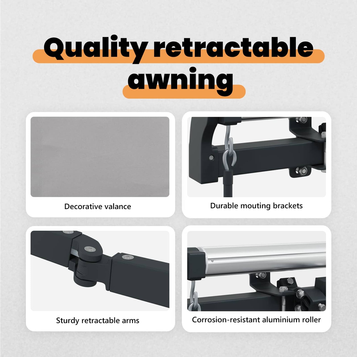 Retractable Awning Light Grey 350 x 250 cm Fabric and Aluminium