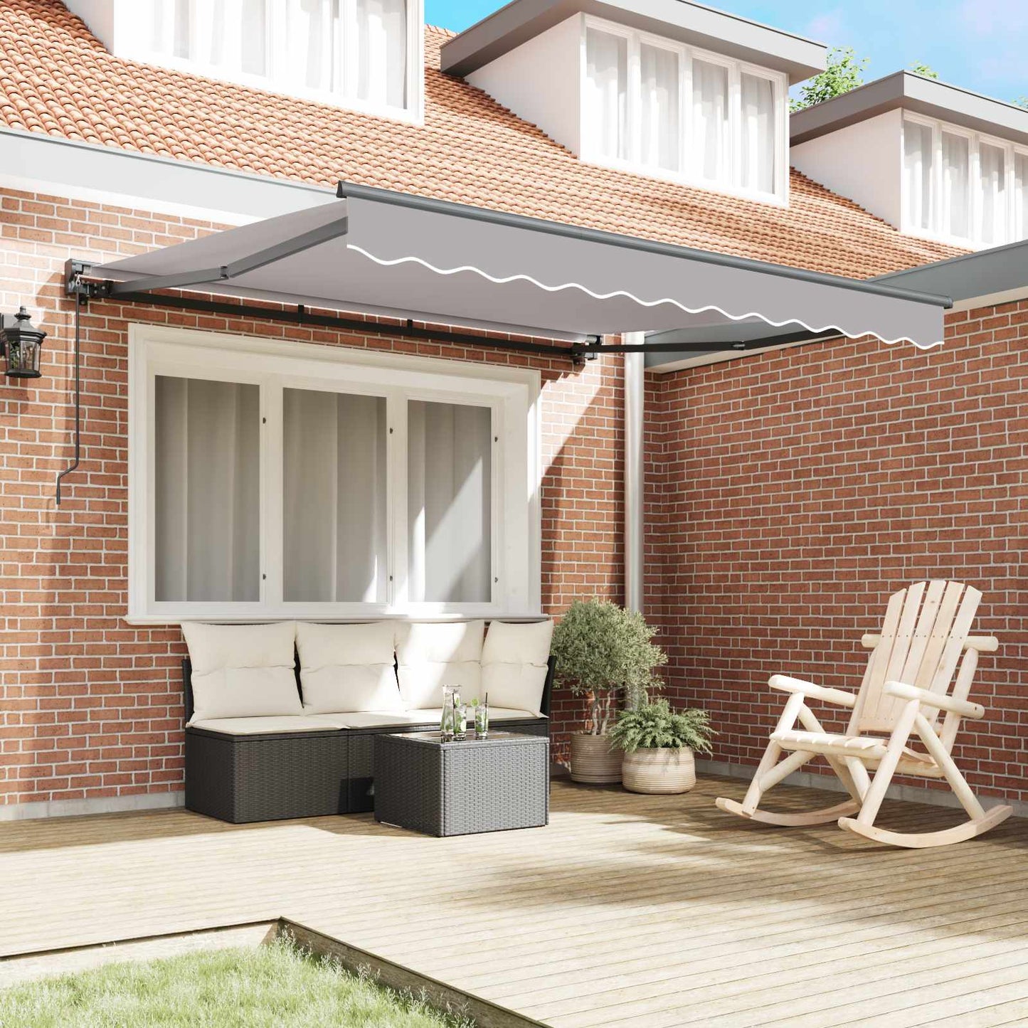Awning Frame Light Grey 350 x 250 cm Polyester with PU coating
