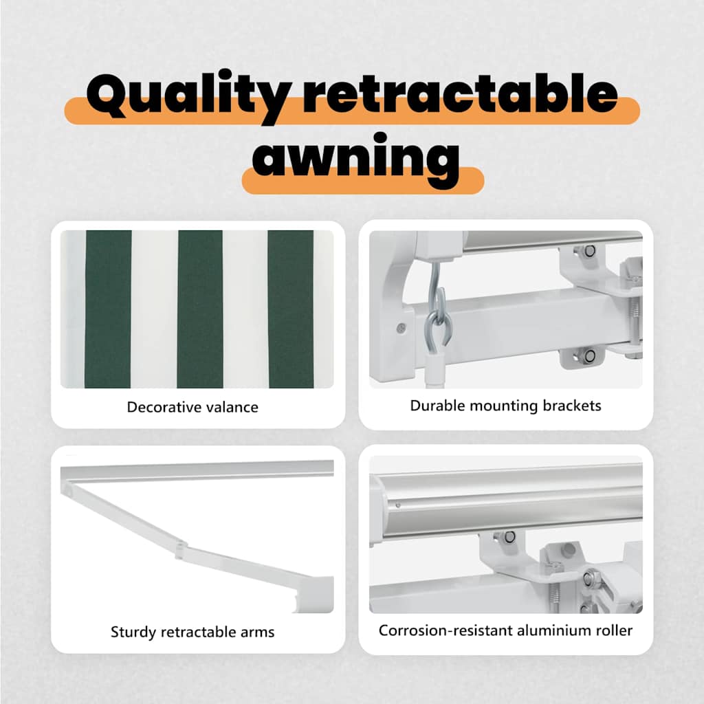Retractable Awning Green and White 350 x 250 cm