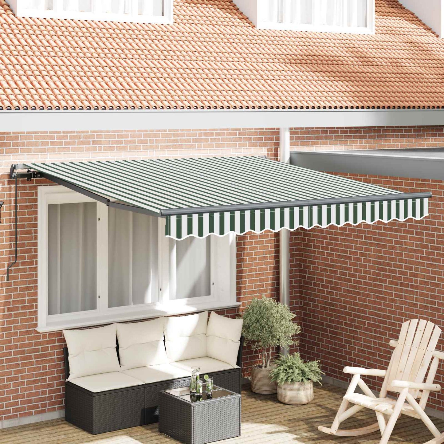 Retractable Awning Manual Green and White 350 x 250 cm