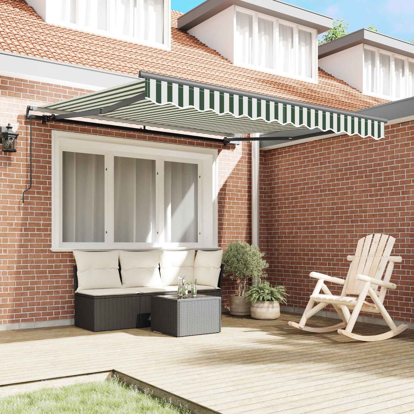Retractable Awning Manual Green and White 350 x 250 cm