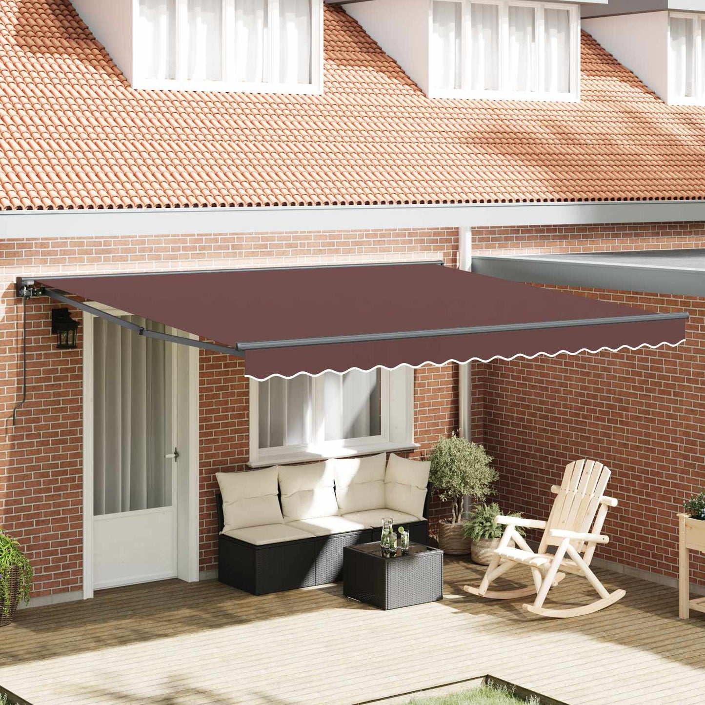 Awning Frame Brown 400 x 300 cm Polyester with PU coating