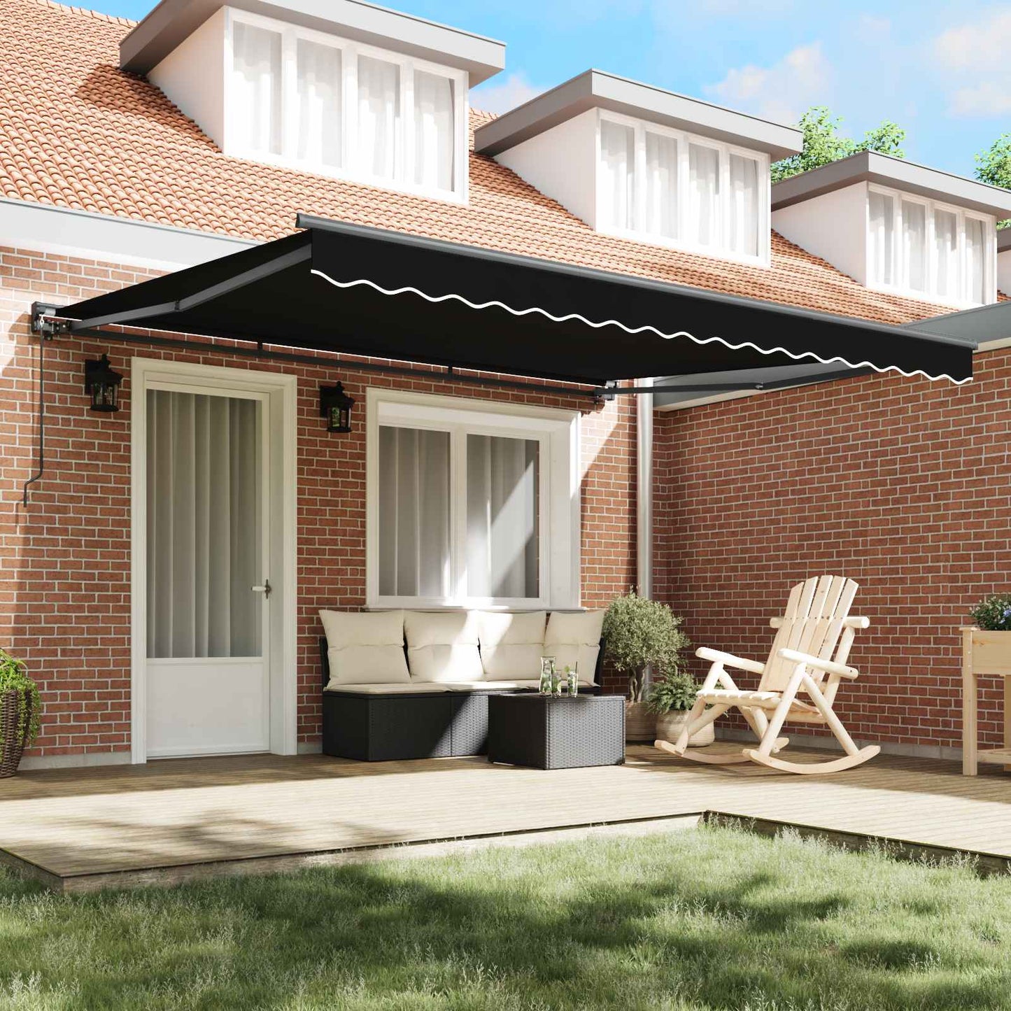 Awning Frame Black 400 x 300 cm Polyester with PU coating