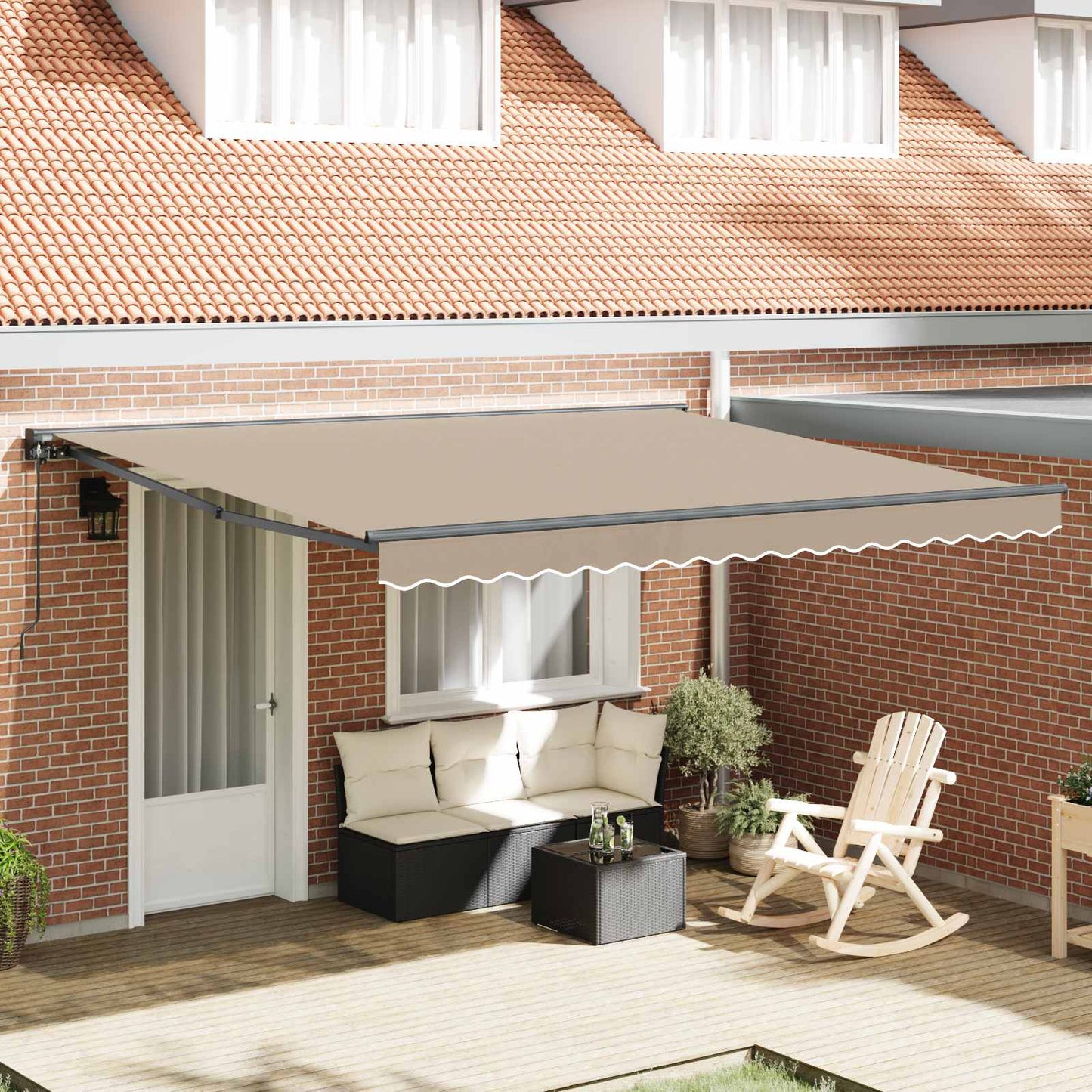 Awning Frame Beige 400 x 300 cm Polyester with PU coating