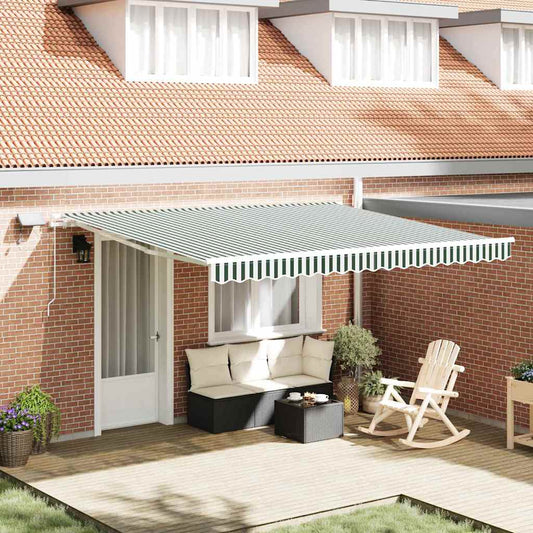 Retractable Awning Green and White 400 x 300 cm