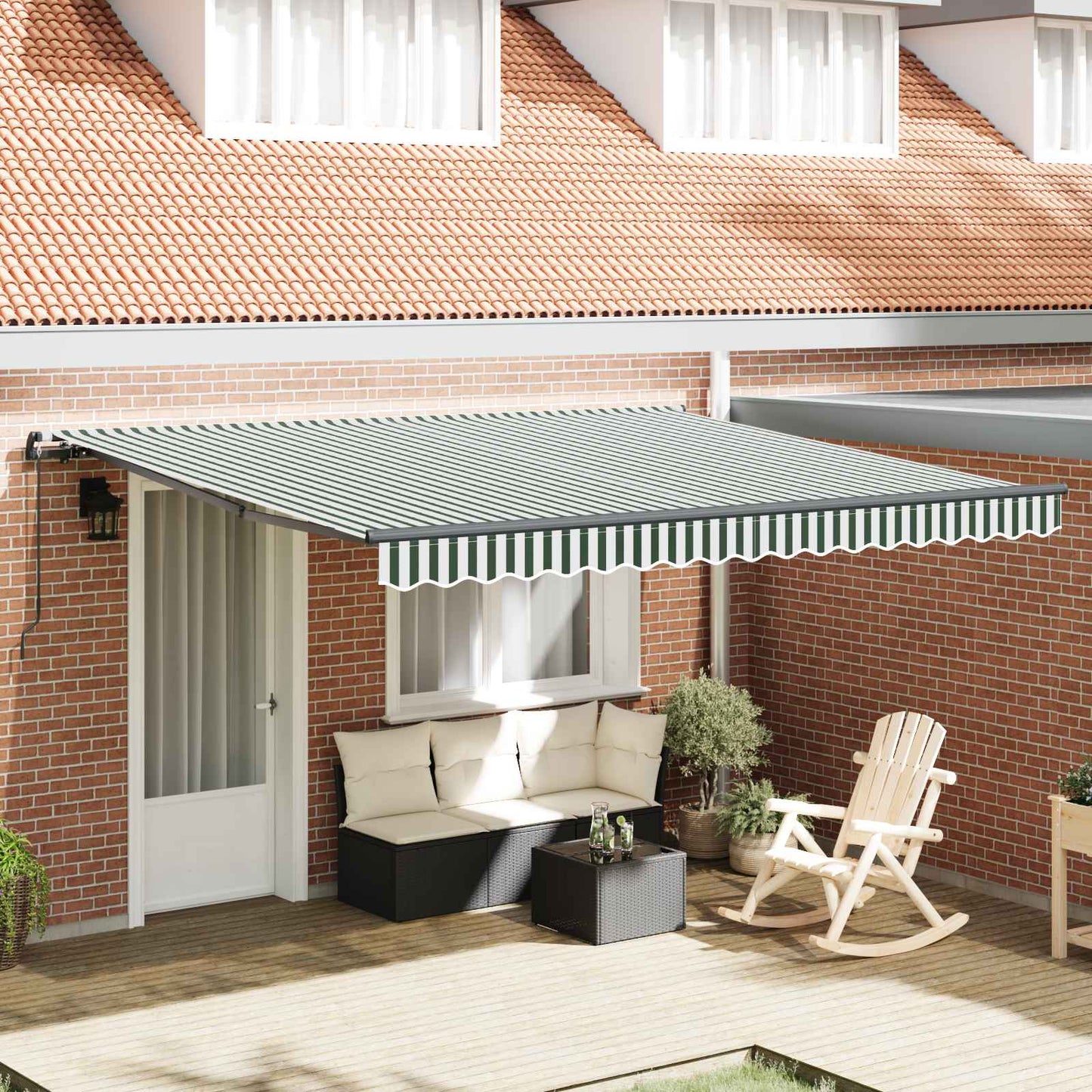 Retractable Awning Manual Green and White 400 x 300 cm
